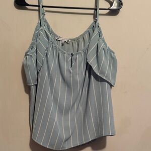 Zara Blue Striped Cold-Shoulder Blouse